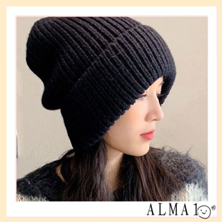 Alma หมวกบีนนี่ลําลอง ผ้าถัก สีพื้น น่ารัก สําหรับผู้หญิง