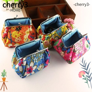 Cherry3 กระเป๋าใส่เหรียญ ผ้าโพลีเอสเตอร์ โลหะ ลายดอกไม้ แบบพกพา สําหรับผู้หญิง