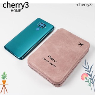 Cherry3 กระเป๋าใส่หนังสือเดินทาง มีซิป สีชมพู กันขโมย อเนกประสงค์ สําหรับผู้หญิง