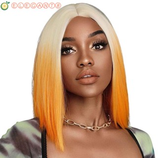 Aelegant Ombre Bob วิกผมสั้นตรง ทนความร้อน สีชมพู สีส้ม สําหรับผู้หญิง