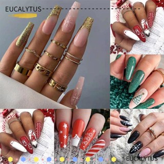 Eutus เล็บปลอม ลายอัลมอนด์ เอลฟ์ สีแดง สีเขียว สําหรับตกแต่งเล็บ DIY 24 ชิ้น