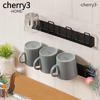 Cherry3 ตะขอแขวนแก้ว โลหะ สีดํา คุณภาพสูง ไม่ต้องเจาะ 4 ช่อง ทนทาน สําหรับห้องครัว ห้องนั่งเล่น ออฟฟิศ