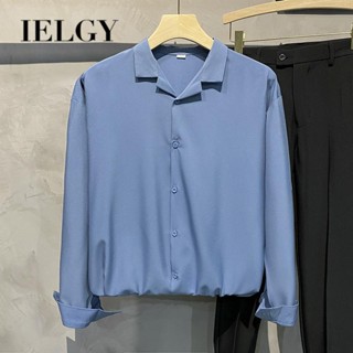 IELGY เสื้อเชิ้ต ผ้าเดรป ทรงหลวม สีพื้น เข้ากับทุกการแต่งกาย สําหรับผู้ชาย