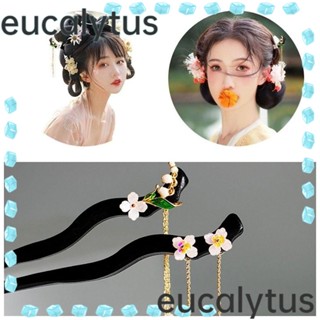 Eucalytus1 กิ๊บติดผม ดอกไม้ เครื่องประดับผม สีดํา แบบพกพา ตะเกียบไม้ พู่ กิ๊บประสิทธิภาพ