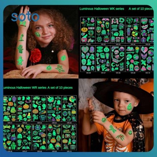 ♫ 10 pcs Halloween Glow Tattoo Sticker Children Luminous Halloween Tattoo Sticker Party Festival Event Gift Temporary Sticker Decoration