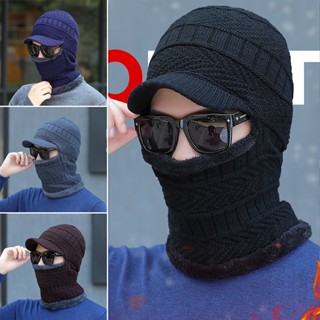 Mens Beanie Hat Face Mask Neck Cover Winter Warm Fleece Knitted Thick Ski Cap