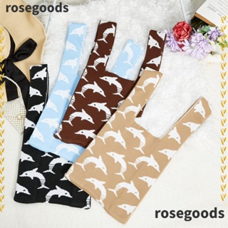 Rosegoods1 กระเป๋าถือลําลอง ผ้าถัก แฮนด์เมด ความจุสูง ลายปลาวาฬ สําหรับผู้หญิง