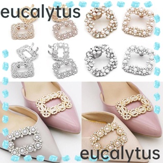 Eucalytus1 คลิปหนีบรองเท้า ประดับไข่มุก พลอยเทียม คริสตัล ถอดเปลี่ยนได้ สําหรับผู้หญิง