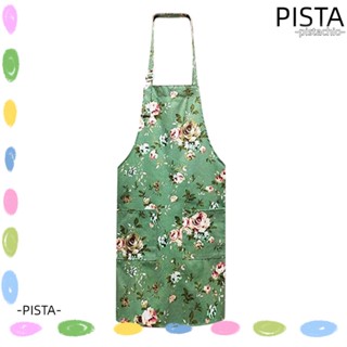 Pista ผ้ากันเปื้อน ลายดอกไม้ พร้อมกระเป๋า ปรับได้ สีเขียว สีฟ้า สําหรับผู้หญิง เชฟ 2 แพ็ก