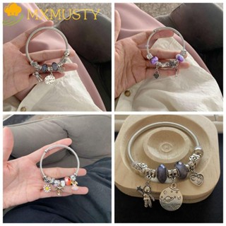 Mxmusty สร้อยข้อมือ ประดับลูกปัดคริสตัล รูปมงกุฎนักบินอวกาศ สีม่วง ปรับได้ DIY