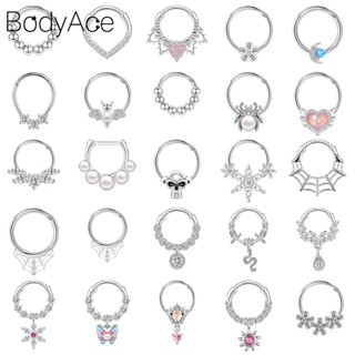 Bodyace จิวเจาะจมูก สเตนเลส รูปหัวใจ ประดับไข่มุก โอปอล คริสตัล 16 กรัม 1 ชิ้น