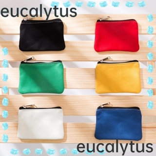 Eucalytus1 กระเป๋าสตางค์ ผ้าแคนวาส มีซิป สีพื้น เรียบง่าย สําหรับใส่กุญแจ 3 ชิ้น