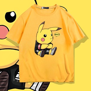 แฟชั่น Pokémon โปเกมอน เสื้อยืดแขนสั้นผ้าฝ้ายอะนิเมะ Pikachu ฤดูร้อนคอกลมบางสามารถสวมใส่ได้ทั้งชายและหญิง เสื้อผ้า