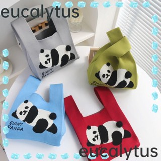 Eucalytus1 กระเป๋าถือลําลอง ผ้าถัก ลายแพนด้า แฮนด์เมด