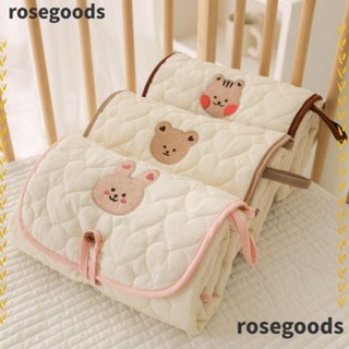 Rosegoods1 ผ้าอ้อมเด็กทารก, เสื่อเปลี่ยนทารก พับได้ กันน้ํา, ผ้าฝ้าย อเนกประสงค์ แบบพกพา ของใช้เด็กแรกเกิด