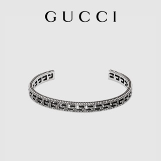 [พร้อมกล่องบรรจุภัณฑ์] พร้อมส่ง GUCCI GUCCI สร้อยข้อมือเงิน ลายตัว G สี่เหลี่ยม