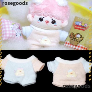 Rosegoods1 ชุดบอดี้สูท เสื้อยืดลําลอง ผ้าฝ้าย และกางเกง ลายการ์ตูน ขนาดมินิ 10 20 ซม. สําหรับตุ๊กตา