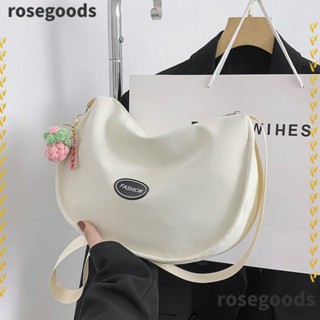 Rosegoods1 กระเป๋าสะพายไหล่ กระเป๋าเมสเซนเจอร์ ผ้าแคนวาส สีพื้น ความจุขนาดใหญ่ สําหรับผู้หญิง