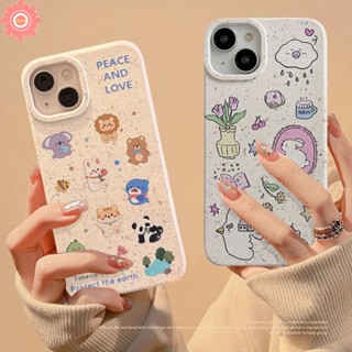 เคสโทรศัพท์มือถือ แบบนิ่ม ย่อยสลายได้ เป็นมิตรกับสิ่งแวดล้อม ลายการ์ตูนหมี และกระต่ายน่ารัก สําหรับ IPhone 11 15 14 12 13 Pro MAX XR XS X MAX 7 6S 8 6 15 Plus SE 2020