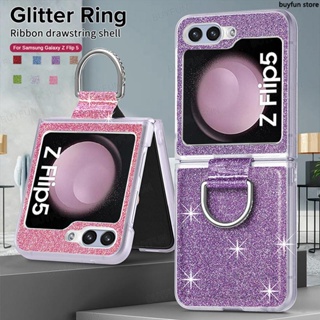 for Sumung z Flip 5 5G flip5 Case Luxury Glitter With Ring Hard PC Folding Cover Shockproof Cover