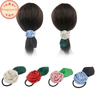 Fengyun Sa Scrunchies ยางรัดผม แบบยืดหยุ่น ลายดอกกุหลาบ แฟชั่นเกาหลี โรแมนติก ของขวัญ สําหรับผู้หญิง เด็กผู้หญิง เดินทาง TH