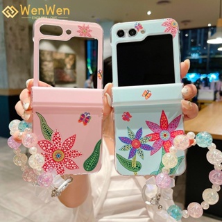 Wenwen เคสโทรศัพท์มือถือแฟชั่น ลายผีเสื้อ ดอกไม้ สีฟ้า สําหรับ Samsung Z Flip5 Z Flip4 Z Flip3 Yayoi Kusama