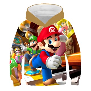 เสื้อกันหนาวแขนยาวลําลอง มีฮู้ด พิมพ์ลาย Super Mario 3 มิติ ทรงหลวม สไตล์ญี่ปุ่น สําหรับเด็กผู้ชาย และเด็กผู้หญิง