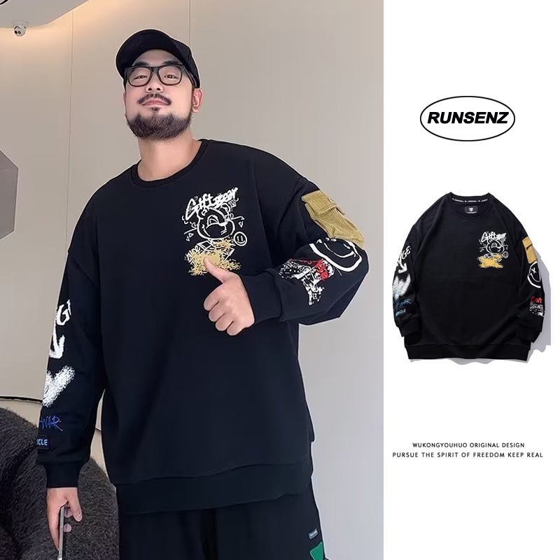 เสื้อยืดลําลอง แขนยาว คอกลม พิมพ์ลายกราฟฟิติ ทรงหลวม ขนาดใหญ่ เข้ากับทุกการแต่งกาย สไตล์สตรีท แฟชั่นฤดูใบไม้ร่วง และฤดูหนาว สําหรับผู้ชาย ไซซ์ Xl - 8xl
