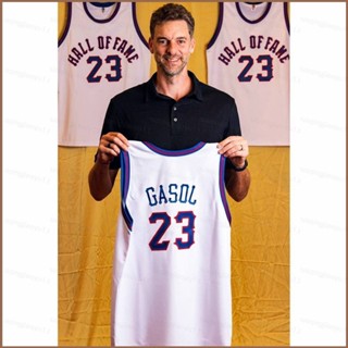 เสื้อกีฬาบาสเก็ตบอล ขนาดใหญ่ ลาย HQ1 2023-2024 NBA Hall Of Fame Gasol Jersey สําหรับผู้ชาย และผู้หญิง QH1