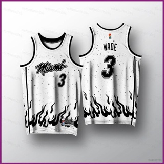 เสื้อกีฬาบาสเก็ตบอล NP2 NBA Jersey Heat No.3 Wade สีขาว พลัสไซซ์ สําหรับผู้ชาย และผู้หญิง PN2