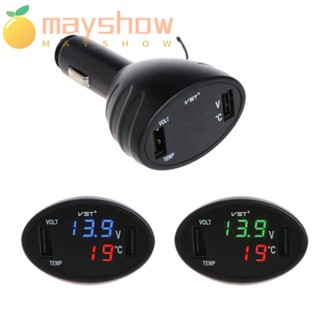 Mayshow พอร์ต USB คู่ 12V / 24V ที่ชาร์จแบตเตอรี่รถยนต์ LED เครื่องวัดแรงดันไฟฟ้าดิจิตอล