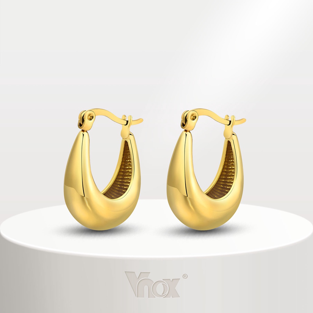 Vnox ต่างหูห่วง สเตนเลส ทอง 18K รูปตัว U กันแพ้ สําหรับผู้หญิง