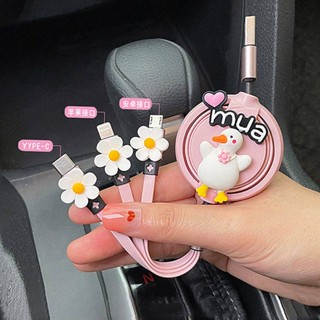 Car Data Cable One-Drag Three-in-One Charger Multi-Function Car Fast Charge Apple Type-c Android Telescopic s1D3