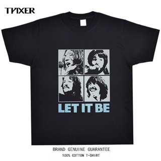 เสื้อยืดแขนสั้นThe Beatles TT-shirt Beatles Rock Band Men and Women American RetrovintageLoose-Fit Printed Short-Sleeve