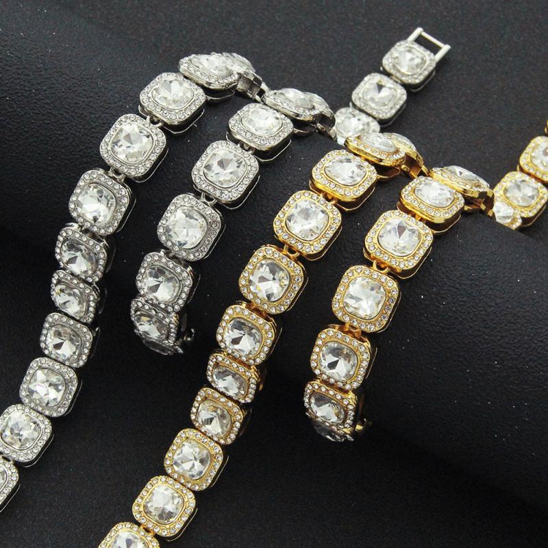 Square Bracelet Necklace Rock Street Hip Hop Jewelry Link Chain Fashion Men's Diamond 12mm Width Inlaid Rhinestone LY