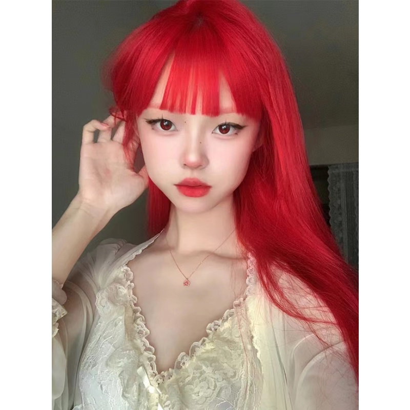 วิกผมยาวหยิกตรง คอสเพลย์สังเคราะห์ สีแดง ทนความร้อน สําหรับผู้หญิง และผู้ชาย - รูปที่ 2