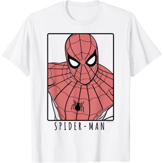 เสื้อยืดแขนสั้นผ้าฝ้ายแท้เสื้อยืดแขนสั้น พิมพ์ลายโปสเตอร์ Marvel Spider-Man Far From Home พรีเมี่ยม แบบเรียบง่าย แฟชั่นส