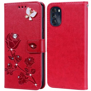 เคสโทรศัพท์มือถือหนัง ซิลิโคน พิมพ์ลายดอกกุหลาบ ลายนูน สําหรับ Motorola Moto G 5G 2022