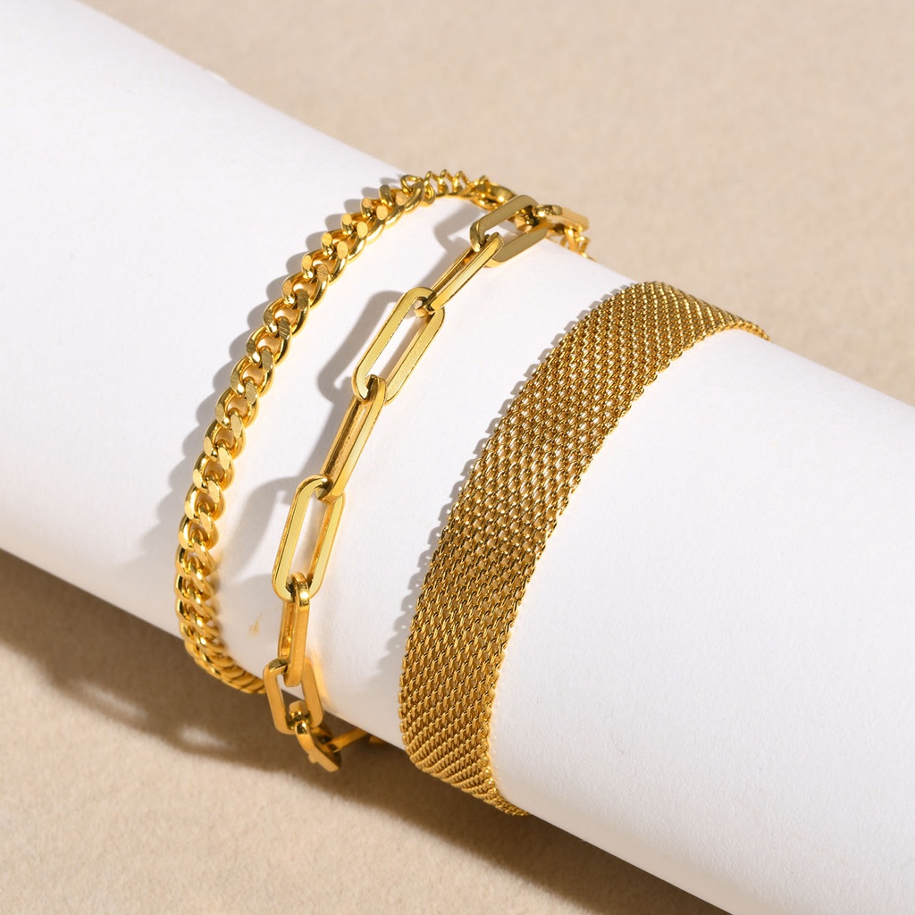 Vnox สร้อยข้อมือโซ่ สเตนเลส 14K สีทอง สําหรับผู้หญิง และผู้ชาย