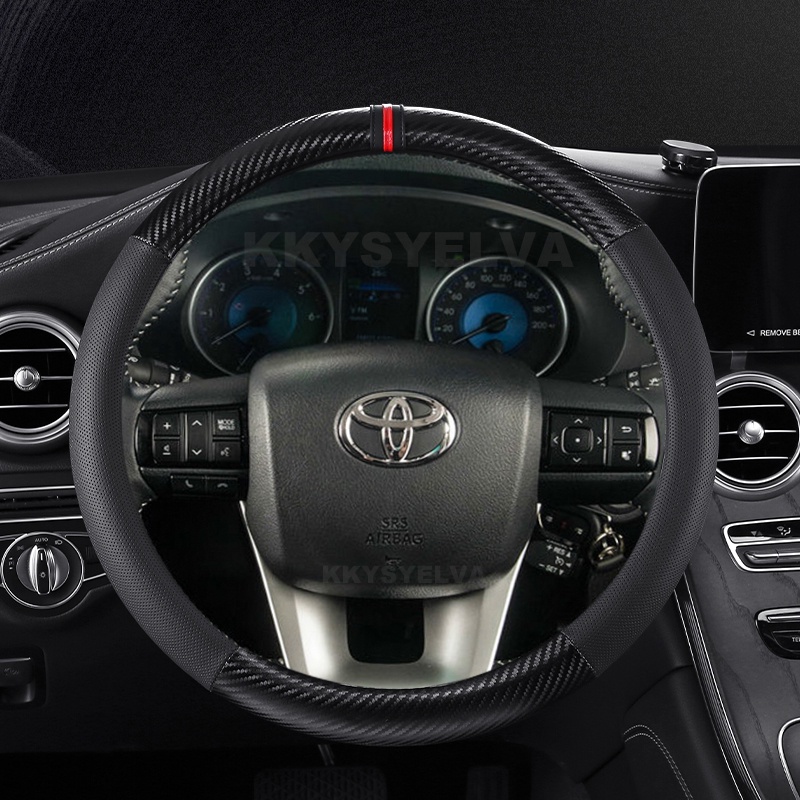 ปลอกหนังหุ้มพวงมาลัยรถยนต์ คาร์บอนไฟเบอร์ สําหรับ Toyota Fortuner 2016-2019 2021 2023 Hilux 2015-2019 2020 2022