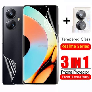 3in1 ฟิล์มไฮโดรเจลนิ่ม กันรอยหน้าจอ ป้องกันเลนส์กล้อง สําหรับ Realme 10 Pro Plus Realma10 4G Realme 10Pro Realme 10 10T 5G Realme 10T 5G