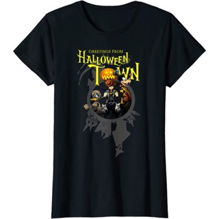 QZคอลูกเรือเสื้อยืดลําลอง พิมพ์ลาย Disney Kingdom Hearts Greetings From Halloween Town สไตล์เกาหลี คุณภาพสูง เป็นที่นิยม