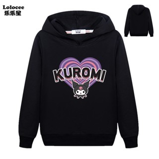 เสื้อกันหนาว มีฮู้ด พิมพ์ลายการ์ตูน Kawaii Kuromi ทรงหลวม สไตล์ฮาราจูกุ แฟชั่นสําหรับเด็กผู้หญิง