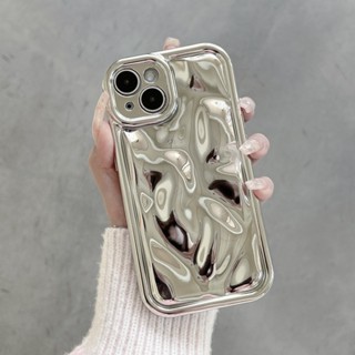 เคสโทรศัพท์มือถือนิ่ม สีเงิน 3D สําหรับ iPhone XR 11 12 13 14 11promax X XSmax 12Pro 12promax 13Pro 14promax 14Pro 13promax 14plus