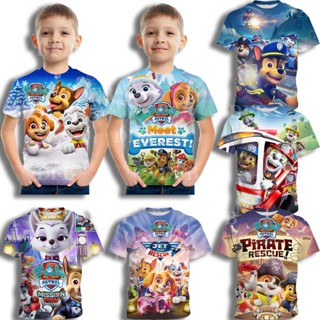 Paw Patrol เสื้อยืดคอกลม แขนสั้น แฟชั่นฤดูใบไม้ผลิ และฤดูร้อน สไตล์ยุโรป และอเมริกา สําหรับเด็กผู้ชาย