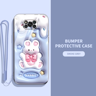 เคสโทรศัพท์มือถือ ซิลิโคนนิ่ม TPU ลายการ์ตูนกระต่าย ไดโนเสาร์ 3D พร้อมสายคล้อง สําหรับ Xiaomi POCO X3 NFC POCO X3 Pro