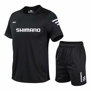 Shimano ชุดตกปลาผู้ชาย เสื้อยืด กางเกงขาสั้น ฤดูร้อน ชุดตกปลา ชุดกีฬากลางแจ้ง