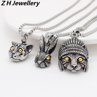 [Z H Jewelry] เครื่องประดับผู้ชาย วินเทจ แฟชั่น สเตนเลส อัญมณี แมว หัวกระต่าย กะโหลก จี้สร้อยคอ ฮิปฮอป ปาร์ตี้ ไทเทเนียม เหล็ก เครื่องประดับ อุปกรณ์เสริม