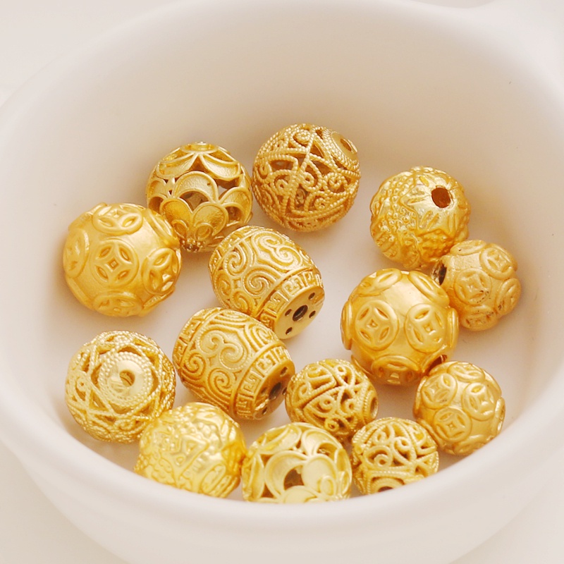 Spacer ลูกปัด diy 18K Matte เหรียญเงิน Hollow diy