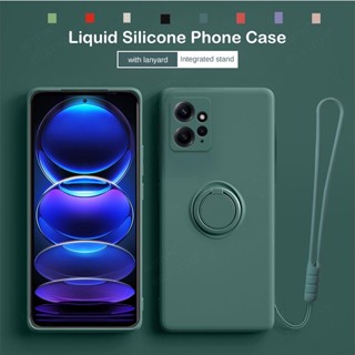 Liquid Silicone Holder Cover with Lanyard Shell Stand Ring For Xiaomi Redmi Note 12 Pro Plus 5G